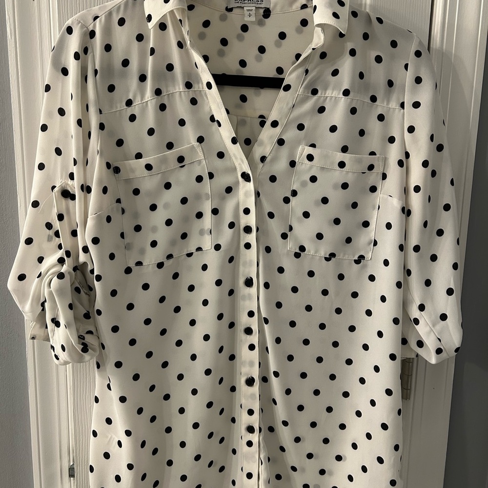 Express White and Black Polka Dot Shirt